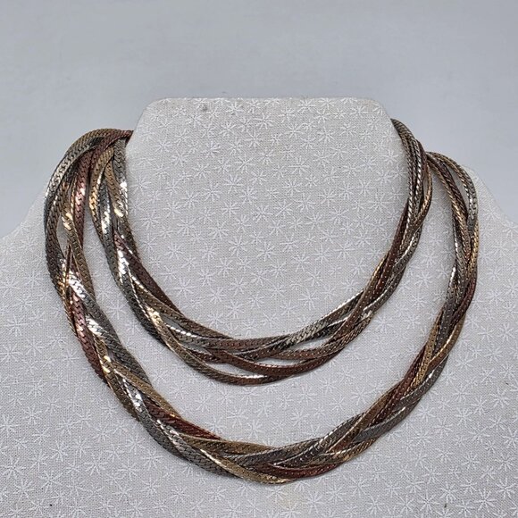 Braided Multi-Tone Necklace Braided silver Copper Brass Tone S Chain 25" - Picture 5 of 5